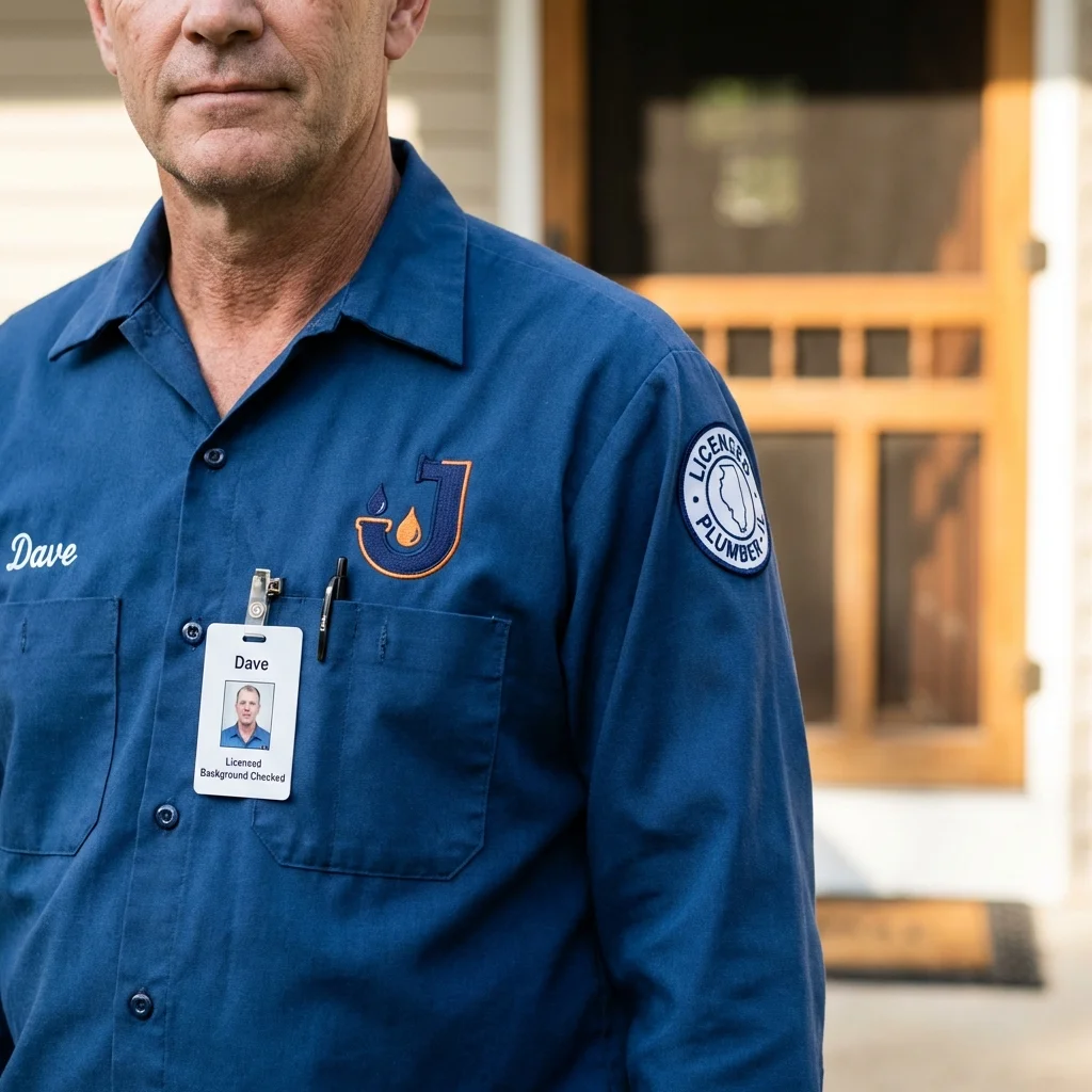 Licensed plumber showing ID badge in Forestdale, MA