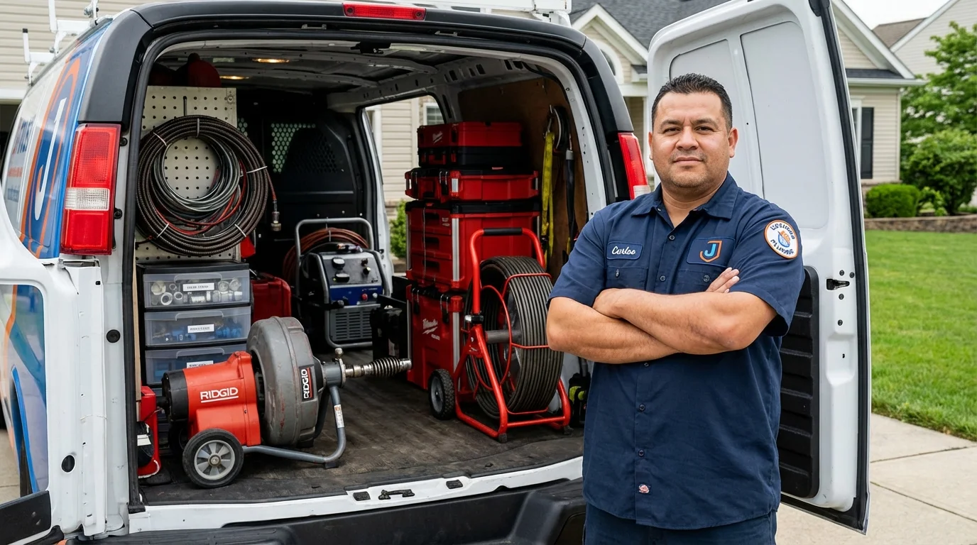Professional drain cleaning equipment and Johns Plumbing LLC plumber in Forestdale