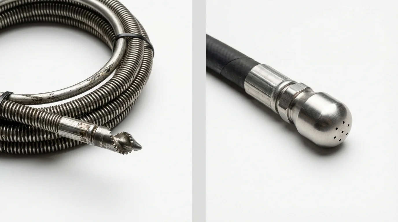 Drain snake cable and hydro jetting nozzle used for drain cleaning in Forestdale, MA