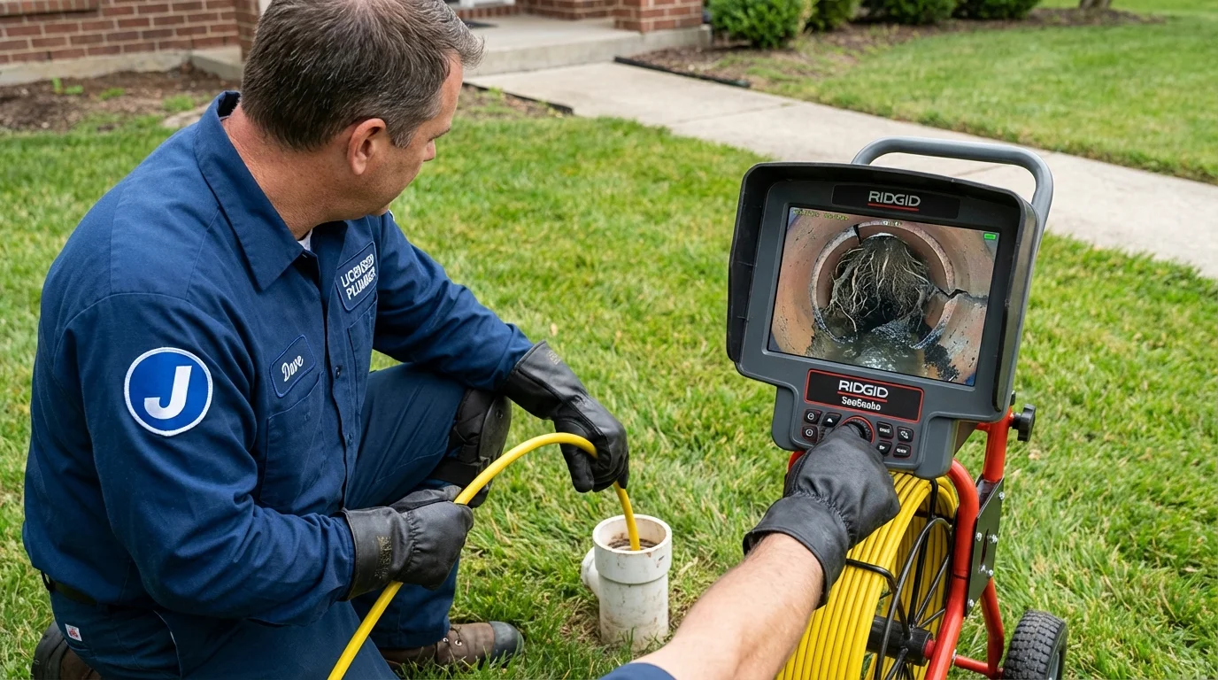 Sewer camera inspection being performed by Johns Plumbing LLC in Forestdale